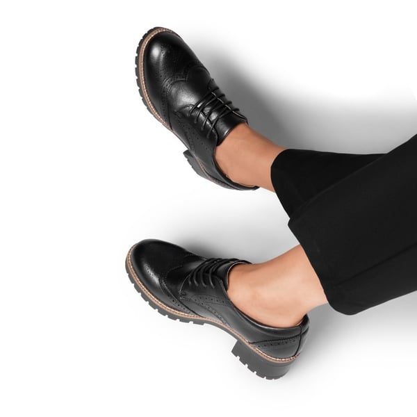 Lace Up Brogue Oxfords - BLACK-PU - 2